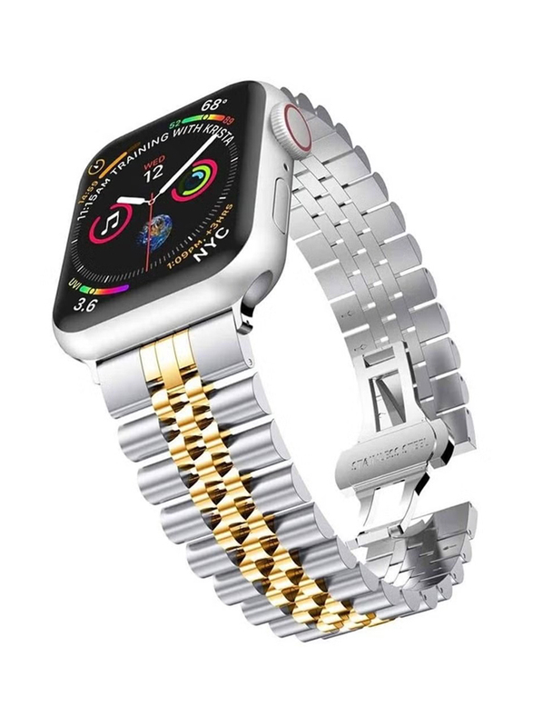 Zoomee Replacement Stainless Steel Metal Bracelet Band for Apple Watch 41mm/40mm/38mm, Silver/Gold