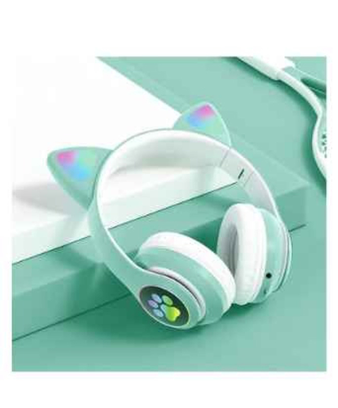 Gennext LED Light Cat Wireless Over-Ear Headphones, Sky Blue/White