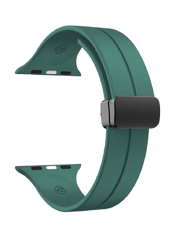 Gennext Soft Silicone Magnetic Buckle Replacement Sport Watch Band for Apple Watch 42/44/45/49mm, Pine Green