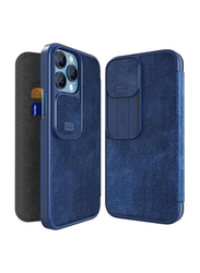 Nillkin Apple iPhone 13 Pro Max Qin Pro Flip Mobile Phone Case Cover with Leather Wallet Card Holder and Slide Camera Protection, Blue