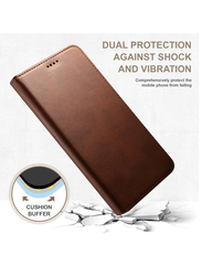 Apple iPhone 15 Pro 6.1 Inch Protective Leather Mobile Phone Flip Case Cover With Card Holder, Brown