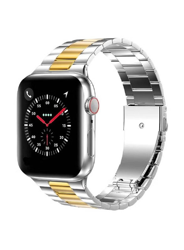 Replacement Stainless Steel Strap Band for Apple Watch Ultra Band 49mm iWatch Series 8/7/6/5/4/3/2/1/SE/Ultra/49mm 45mm 44mm 42mm, Silver/Gold