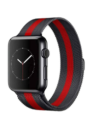 Gennext Dado Milanese Stainless Steel Mesh Type Loop Strap with Add on Screen Protector for Apple Watch 42mm, Black/Red