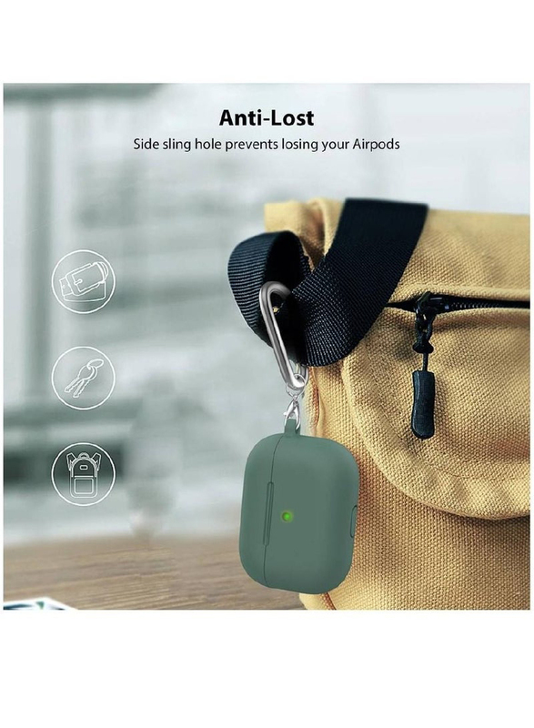 Gennext Protective Shockproof Silicone Supports Wireless Charging with a Durable Carabiner for Apple Airpods Pro, Green