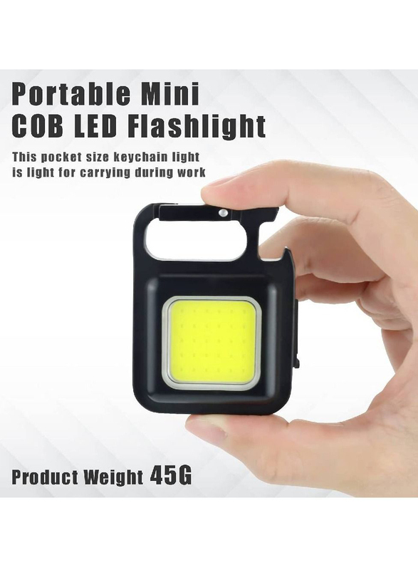 Gennext Small Flashlights Rechargeable 800 Lumens Keychain Mini Pocket Light with Folding Bracket Bottle Opener & Magnet Base, 2 Piece, Black/White