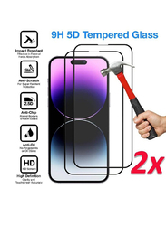 Apple iPhone 14 Pro Full Coverage Crystal Clear Tempered Glass Screen Protector, 2 Pieces, Clear