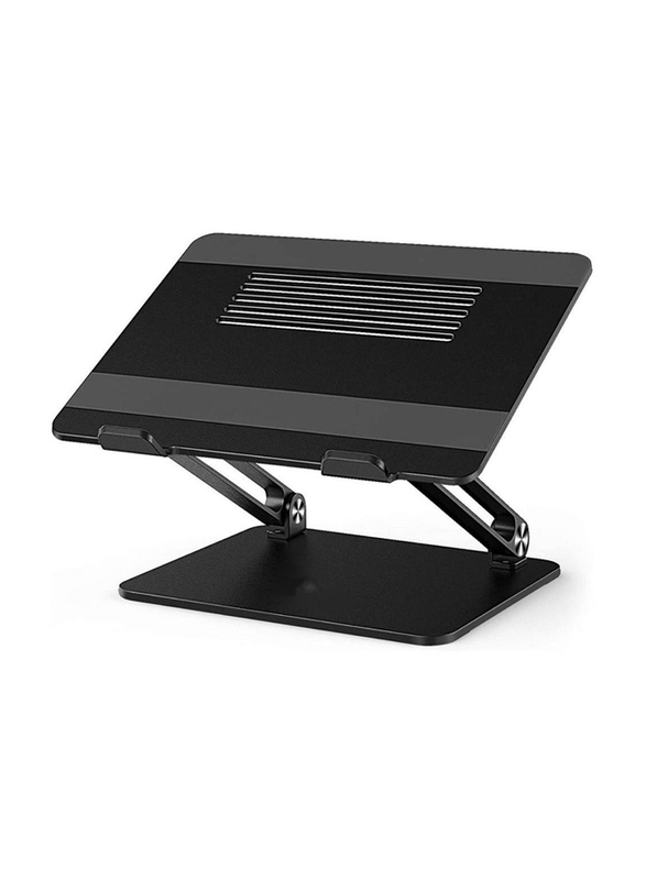 Adjustable Aluminium Notebook Stand with Slide-Proof Silicone and Protective Hooks for Laptop, Black