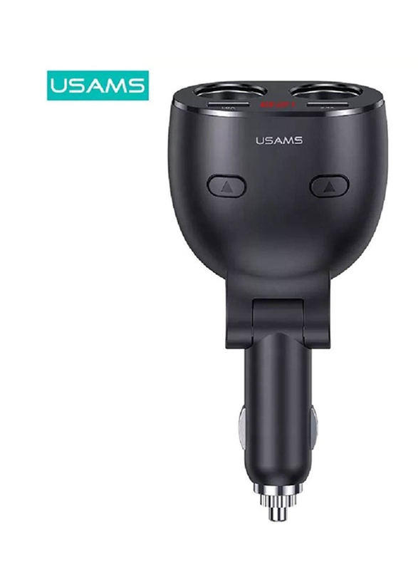 Usams US-CC099 C16 Dual USB Cigarette Lighter Holes Digital Screen Fast Charging Car Charger, 96W, Black