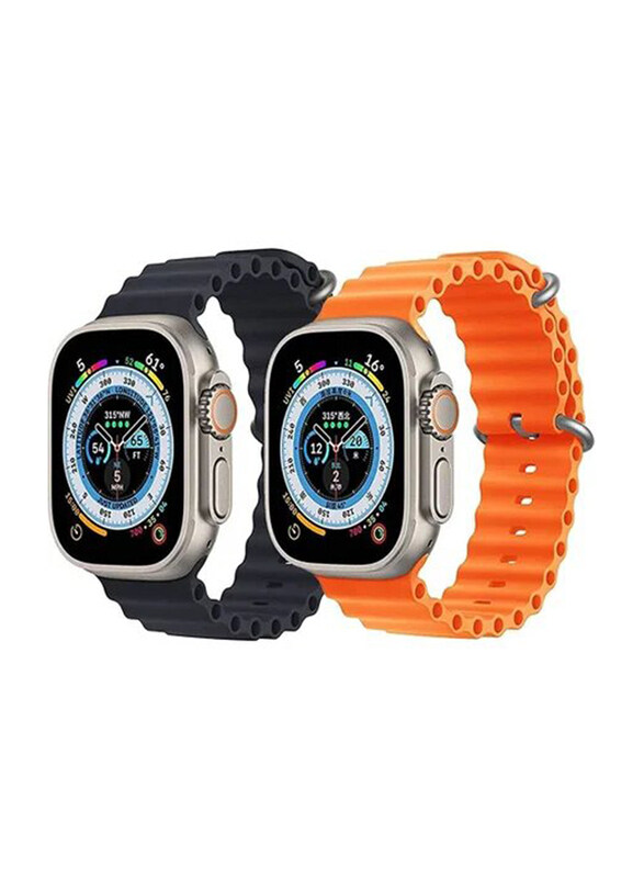 

Zoomee Replacement Nylon Loop Strap with Metal Hook for Apple Watch Series 8 & 8 Ultra, 2 Pieces, Black/Orange