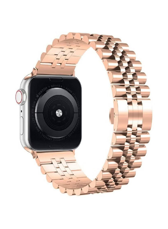 Gennext Stainless Steel Heavy Band with Butterfly Folding Clasp Link Bracelet for Apple Watch Ultra/Watch Ultra 2 49mm, Rose Gold