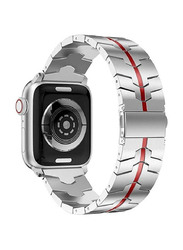 Gennext Stainless Steel Metal Replacement Band for Apple Watch Ultra Series 8 49mm, Silver/Red