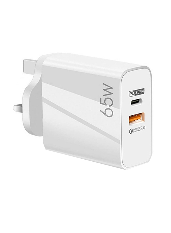 Gennext Fast Charging Wall Plug Charger with PD 3.0 USB Type-C to Micro USB, 65W, White