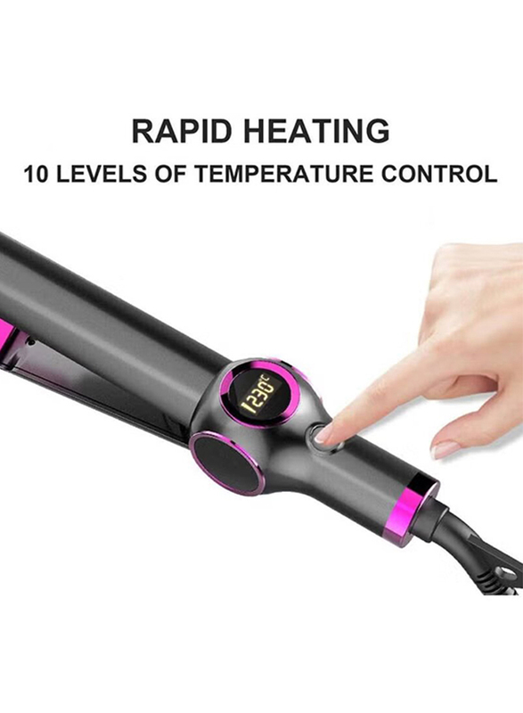 Gennext 2-in-1 Hair Curling Iron Spiral Hair Straightener with Ten Levels of Temperature Control, Black/Pink