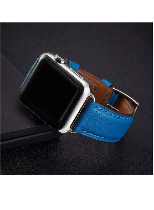 Gennext Replacement Genuine Leather Strap for Apple iWatch Series 8/7/6/5/4/3/2/1/SE/Ultra 49mm/42mm/44mm/45mm, Blue