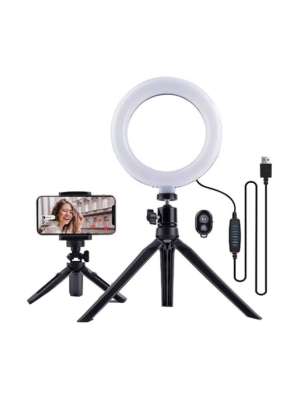 LED Selfie Ring Light with Tripod Stand & Phone Holder for YouTube/Live Streaming/Zoom Meeting Calls, Black