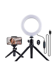 LED Selfie Ring Light with Tripod Stand & Phone Holder for YouTube/Live Streaming/Zoom Meeting Calls, Black