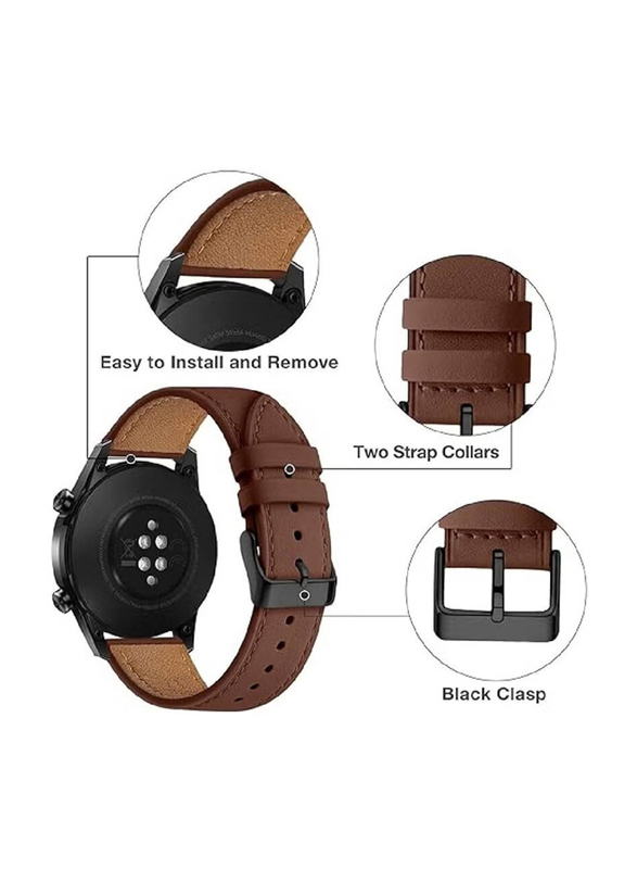 Gennext Replacement Genuine Leather Sport Strap for Huawei Watch GT2 Pro/Huawei GT4 46mm/Watch 4 Pro/Watch 4/Watch Ultimate/Huawei GT3 46mm/Watch 3/Watch 3 Pro/GT3 Pro, Brown