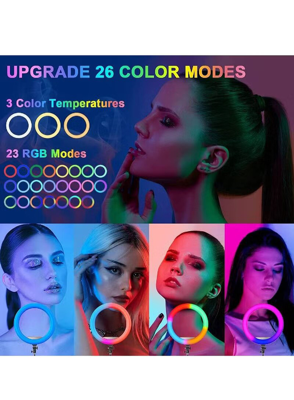 Universal Phone/ iPad 18-inch RGB Ring Light with Tripod Stand for Camera & Selfie Best Lighting Atmosphere, Black/White