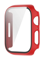 Zoomee Anti Scratch Tempered Glass Screen Protector + Case Protector for Apple iWatch Series 7 45mm, Red/Clear