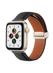 Gennext Leather Folding Metal Buckles Replacement Band Strap for Apple Watch Series Ultra 49mm SE/7/8/6/5/4/3/2/1, Black