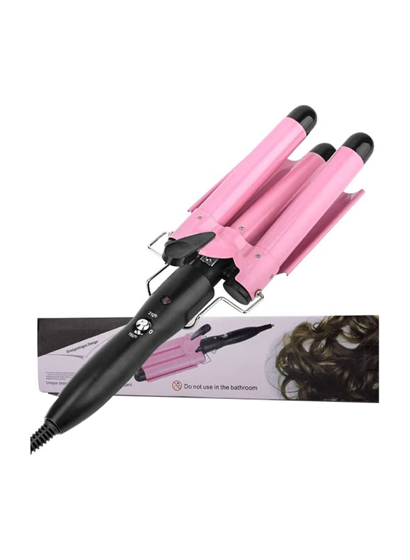 Gennext Professional Hair Curler 3 Barrel Curling Iron Hair Waver Ceramic Triple Barrel Curling Iron 25mm Curling Wand Hair Waver, Pink