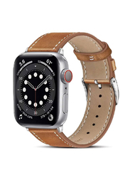 Gennext Replacement Genuine Leather Watch Strap for Apple Watch 49mm/45mm/44mm/42mm, Brown