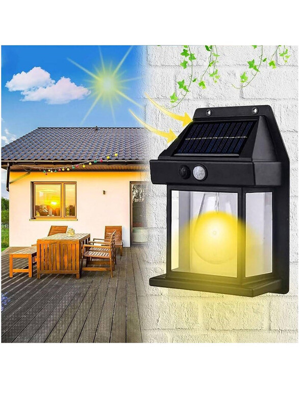 

Gennext Solar Wall Lamp Fence Motion Sensor Tungsten Filament Courtyard, Black