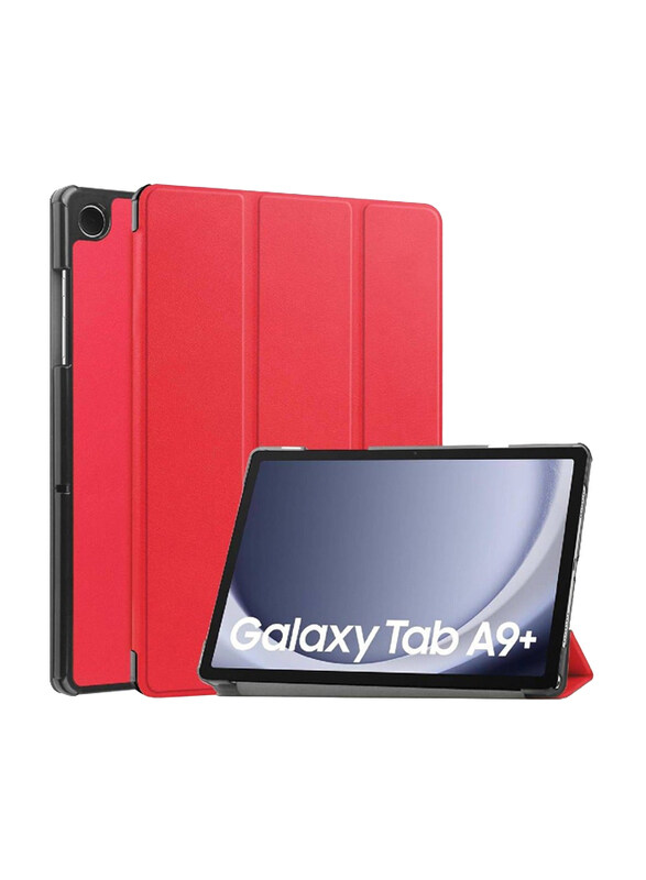 

Generic Samsung Galaxy Tab A9+/A9 Plus 11-inch 2023 Slim Translucent Back Tri-Fold Folio Stand Protective Tablet Cover, Red