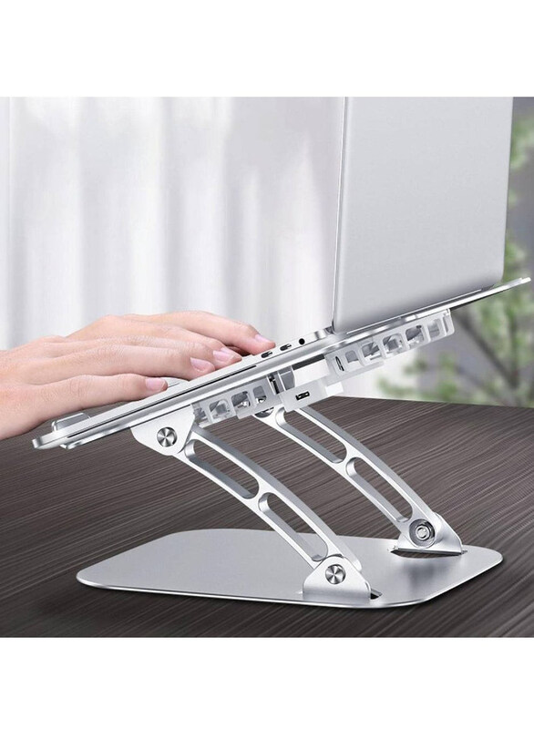 Gennext Adjustable Riser Height Laptop Stand with Cooling Fan for Gaming Laptop/MacBook/Air Pro/Dell/HP/Asus, Silver