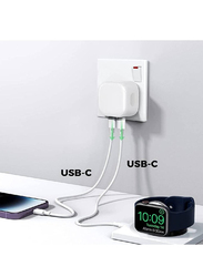 Gennext PD 3.0 Dual USB Wall Charger with USB Type-C to USB-C Power Adapter, White