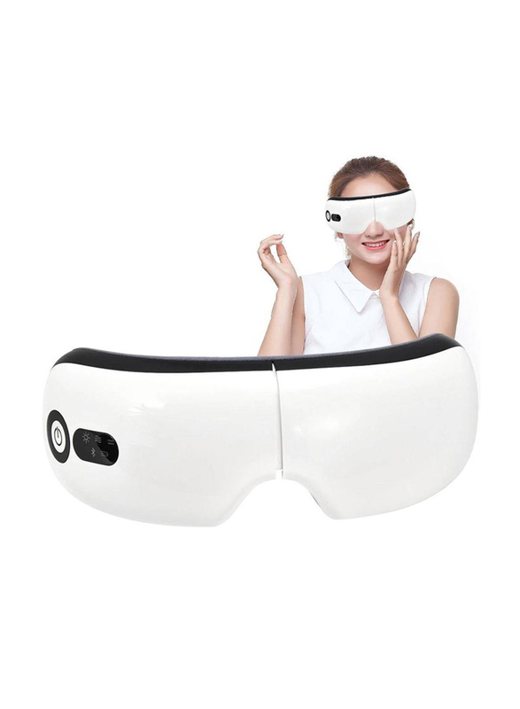 Gennext Vibration Eye Massager 4D Smart Eye Instrument Hot Compress Bluetooth-Compatible Eye Fatigue Massage Therapy Glasses, White