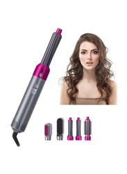 Gennext 5-in-1 Curling Wand Set with Fast Heating Hot Air Comb & Dual-Purpose Automatic Curling Straightener Iron for Multiple Hair Types & Styles, Black/Pink