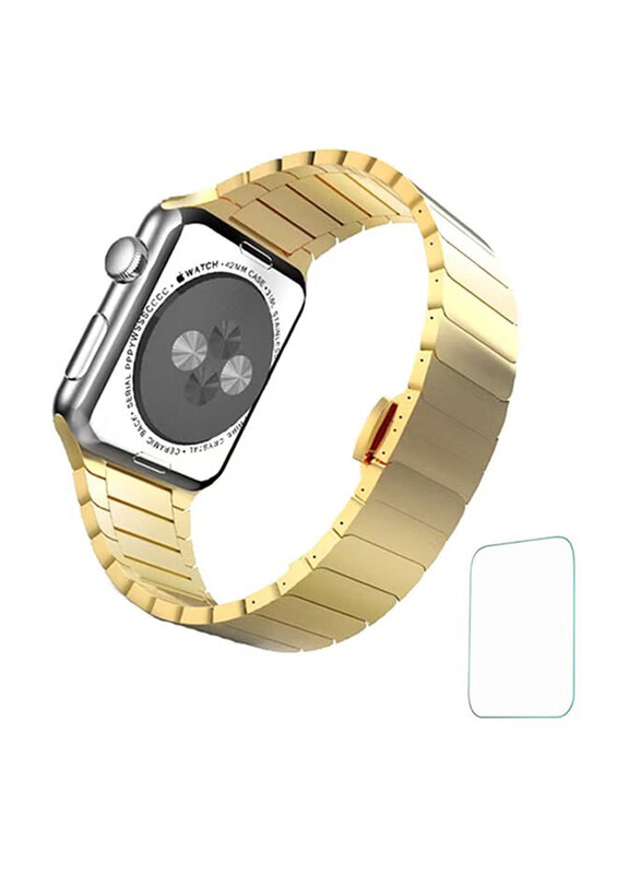 

Ozone Stainless Steel Band Strap with Screen Protector for Apple Watch 42mm, Gold/Clear