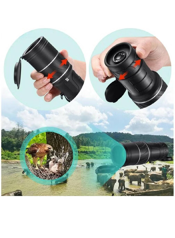 16x25 Monocular Waterproof High Definition Telescope Spotting Scope Phone Photography Adapter, Black