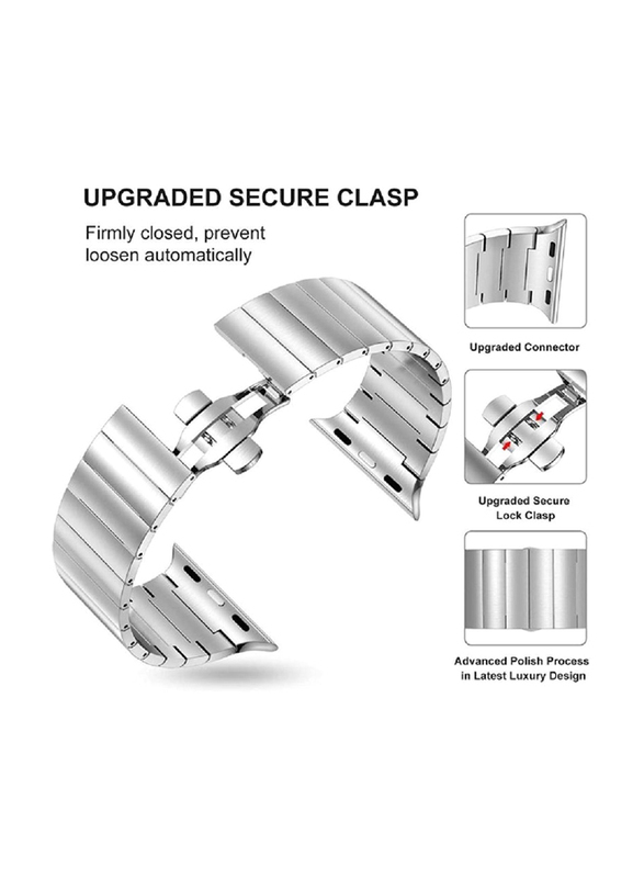 Replacement Stainless Steel Strap for Apple Watch Ultra iWatch Series 8/7/6/5/4/3/2/1/SE/Ultra 49mm/45mm/44mm/42mm, Silver