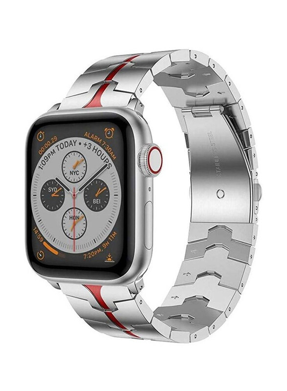 

Gennext Stainless Steel Replacement Band for Apple Watch Band 44mm/42mm, Silver/Red