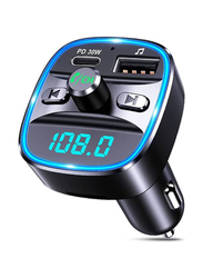 Gennext Bluetooth FM Transmitter for Car, [Upgraded Type-C] PD 30W, Black