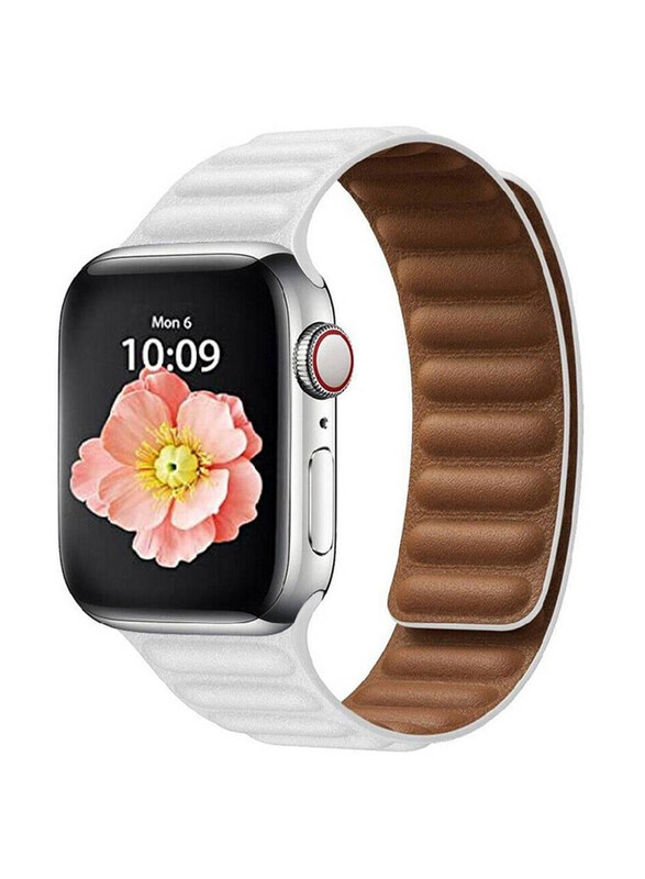 

Gennext Adjustable Leather Loop Wrist Band with Strong Magnetic Closure for Apple Watch Series 1/2/3/4/5/6/SE 42/44mm, White