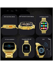 Ultra Design IP67 Water Resistant Bluetooth Call Smartwatch with Wireless Charge Real-Time Health Monitor, Gold