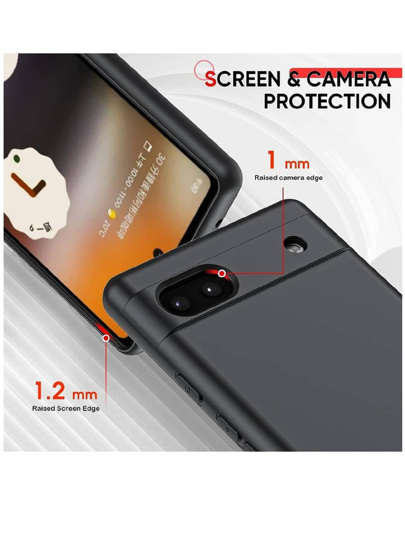 Google Pixel 6A Protective Slim Silky Soft Liquid Silicone Mobile Phone Case Cover with 2 Piece Tempered Glass Screen Protector, Black