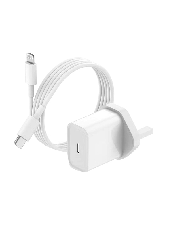 Gennext 20W Fast Charger Adapter, with 2-Meter Lightning Charging Cable for Smartphones, White