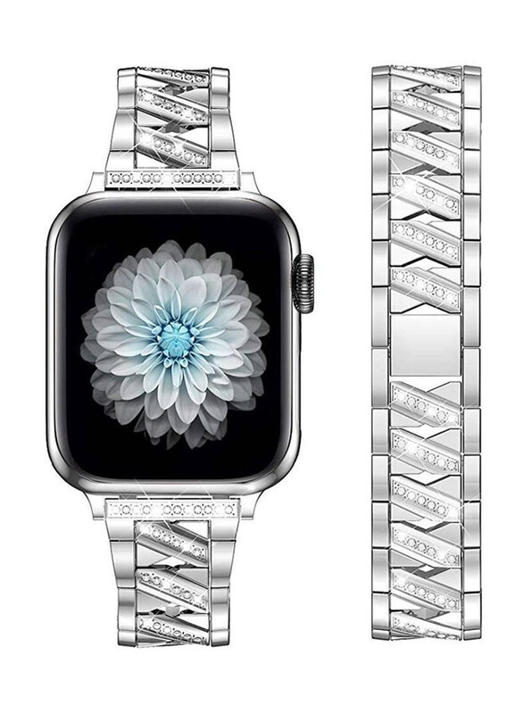 

Gennext Bling Shining Luxury Jewellery Diamond Metal Wristband Strap Compatible with Apple Watch Series 8/Ultra Watch 49mm, Silver