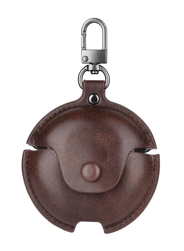 Genuine Leather Full Protective Earphone Case Cover with Hook for Huawei FreeBuds 5i, Dark Brown