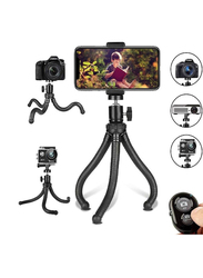 Universal 360° Rotating Mini Tripod Flexible Mobile Phone Adjustable Camera Stand Holder with Wireless Remote & Universal Clip, Black