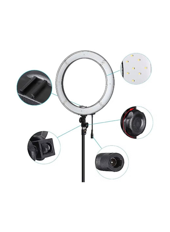 18 Inch Ring Light with Tripod Stand for Phone/Camera/iPad/Selfie/Live Stream YouTube/TikTok/Video Shooting, White/Black