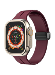 Gennext Soft Silicone Magnetic Buckle Replacement Sport Watch Band for Apple Watch 42/44/45/49mm, Wine Red