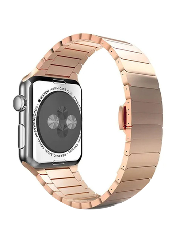 Zoomee Stainless Steel Band Strap With Screen Protector for Apple Watch 42mm, Rose Gold/Clear
