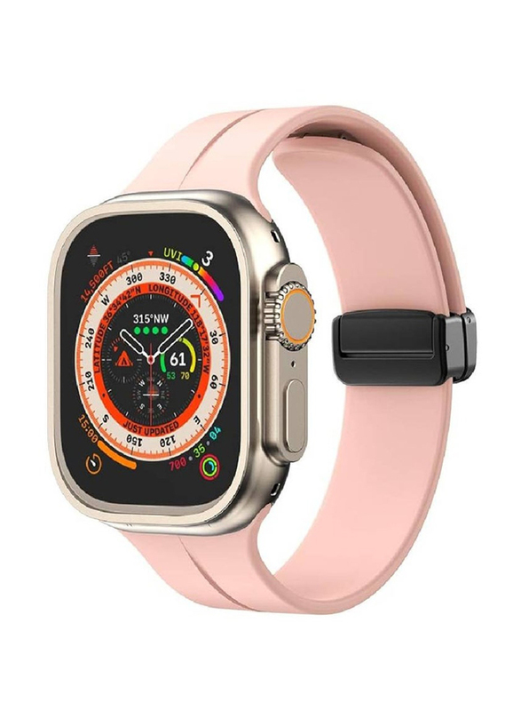 Gennext Soft Silicone Magnetic Buckle Replacement Sport Watch Band for Apple Watch 42/44/45/49mm, Pink