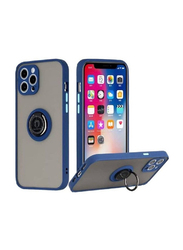 Gennext Apple iPhone 13 pro Shockproof Matte Hard Mobile Phone Back Case Cover with Metal Ring Holder Grip, Blue