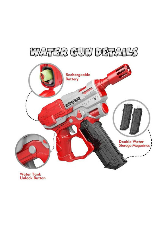 Gennext 32 FT Automatic Water Squirt Gun with 2 Magazines, Red/Silver